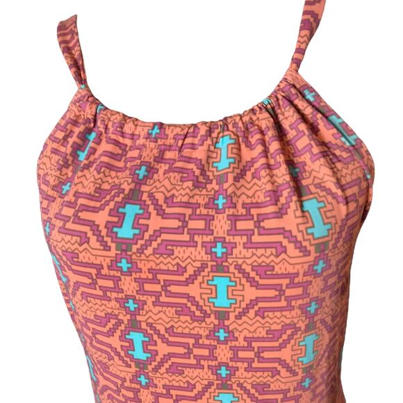 Ellie Kai Womens Sz 2 Orange Geometric Print Halter Tie Sleeveless Sheath Dress - Picture 2 of 7